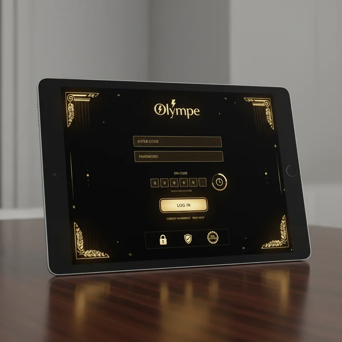 Écran de connexion Olympe — champ email, mot de passe et option 2FA